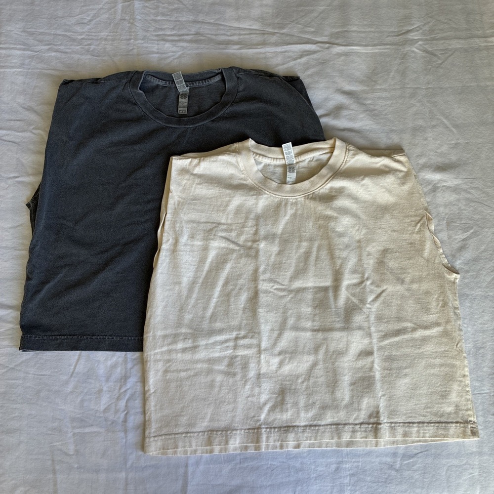 Lot Of 2 American Apparel Muscle Tank Women's Small 307GD Gray And Cream